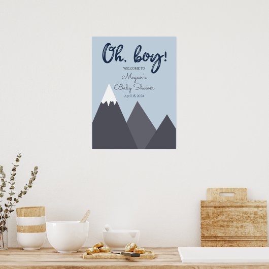 Oh Boy Blue Gray Mountain Baby shower Poster (Keuken)