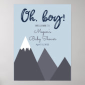 Oh Boy Blue Gray Mountain Baby shower Poster (Voorkant)