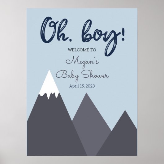 Oh Boy Blue Gray Mountain Baby shower Poster (Voorkant)