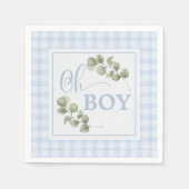 Oh Boy Blue Greenery en Gingham Baby shower Servet (Voorkant)