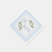 Oh Boy Blue Greenery en Gingham Baby shower Servet (Hoek)