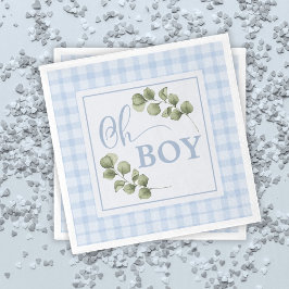 Oh Boy Blue Greenery en Gingham Baby shower Servet