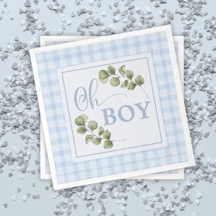 Oh Boy Blue Greenery en Gingham Baby shower Servet