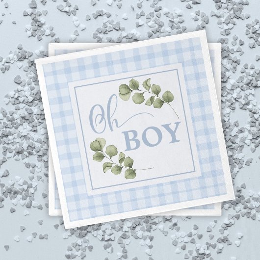 Oh Boy Blue Greenery en Gingham Baby shower Servet