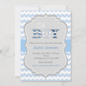Oh Boy Blue Grey Chevron Baby shower Uitnodiging (Voorkant)