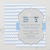 Oh Boy Blue Grey Chevron Baby shower Uitnodiging (Voorkant / Achterkant)