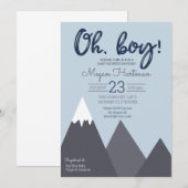 Oh Boy Blue Grey Mountain Baby shower Uitnodiging (Voorkant / Achterkant)