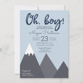 Oh Boy Blue Grey Mountain Baby shower Uitnodiging