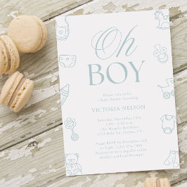Oh Boy Blue Hand Drawn Baby Shower Kaart