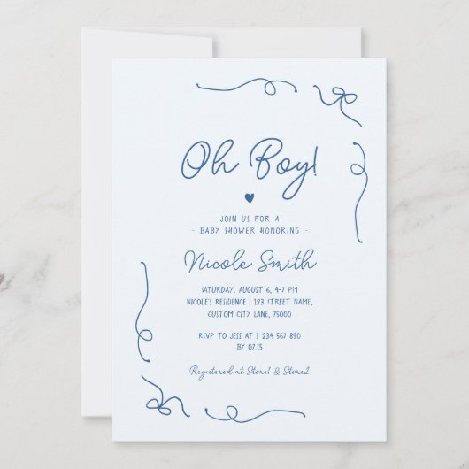 Oh Boy Blue Hand Drawn French Boy Baby shower Kaart (Voorkant)