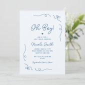 Oh Boy Blue Hand Drawn French Boy Baby shower Kaart (Staand voorkant)
