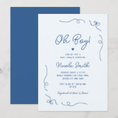 Oh Boy Blue Hand Drawn French Boy Baby shower Kaart (Voorkant / Achterkant)