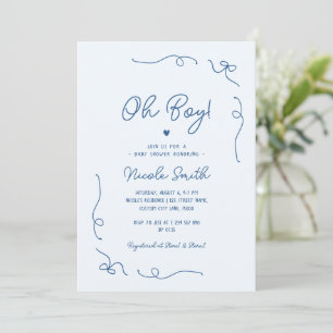 Oh Boy Blue Hand Drawn French Boy Baby shower Kaart
