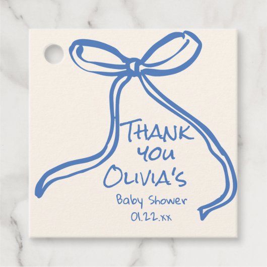 Oh Boy Blue Hand Geschreven Drawn Bow Baby shower Bedankjes Labels (Voorkant)
