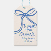 Oh Boy Blue Hand Geschreven Drawn Bow Baby shower Cadeaulabel (Voorkant)