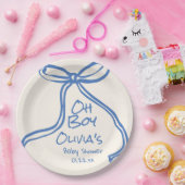 Oh Boy Blue Hand Geschreven Drawn Bow Baby shower Papieren Bordje (Feest)