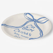 Oh Boy Blue Hand Geschreven Drawn Bow Baby shower Papieren Bordje (Gekanteld)