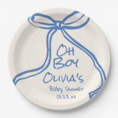 Oh Boy Blue Hand Geschreven Drawn Bow Baby shower Papieren Bordje (Voorkant)