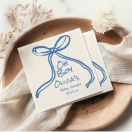 Oh Boy Blue Hand Geschreven Drawn Bow Baby shower Servet
