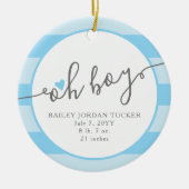 OH BOY Blue Heart Stripes Baby's eerste Kerstmis Keramisch Ornament (Voorkant)