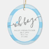 OH BOY Blue Heart Stripes Baby's eerste Kerstmis Keramisch Ornament (Links)
