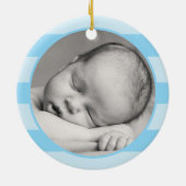 OH BOY Blue Heart Stripes Baby's eerste Kerstmis Keramisch Ornament (Achterkant)