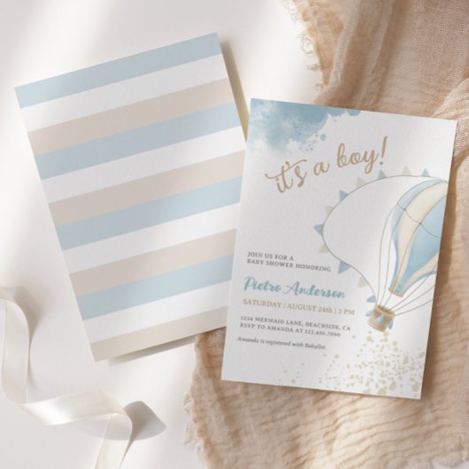 Oh Boy Blue Heet Luchtballon Baby Shower Uitnodigi Kaart