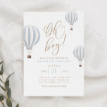 Oh Boy Blue Hot Air ballon Baby shower Kaart<br><div class="desc">Nodig vrienden en familie uit om te delen in de vreugde van de komst van je kleine met deze baby shower-uitnodiging,  met blauwe luchtballonnen en elegante goudtypografie.</div>