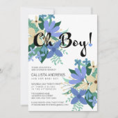 Oh Boy Blue Ivory Floral Bouquet Baby shower Kaart (Voorkant)