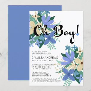 Oh Boy Blue Ivory Floral Bouquet Baby shower Kaart