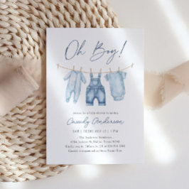 Oh Boy Blue Jean Denim Baby shower Kaart