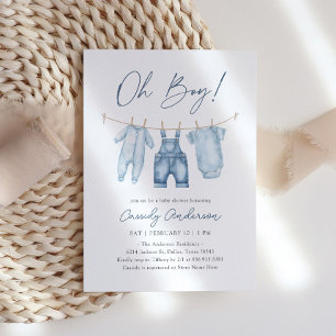 Oh Boy Blue Jean Denim Baby shower Kaart