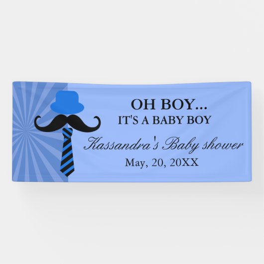 OH BOY! Blue Little Man Baby Boy Shower Banner (Horizontaal)