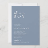 Oh Boy Blue minimalistisch script Baby shower Kaart (Voorkant)