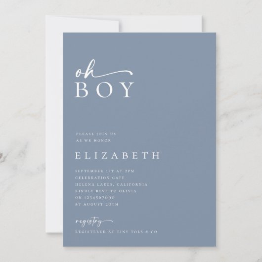 Oh Boy Blue minimalistisch script Baby shower Kaart (Voorkant)