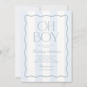 Oh Boy Blue Modern Striped Baby Shower Kaart (Voorkant)