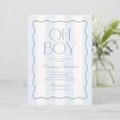 Oh Boy Blue Modern Striped Baby Shower Kaart (Staand voorkant)