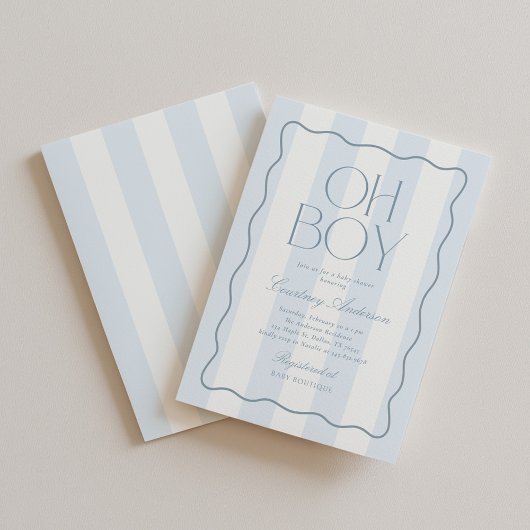 Oh Boy Blue Modern Striped Baby Shower Kaart