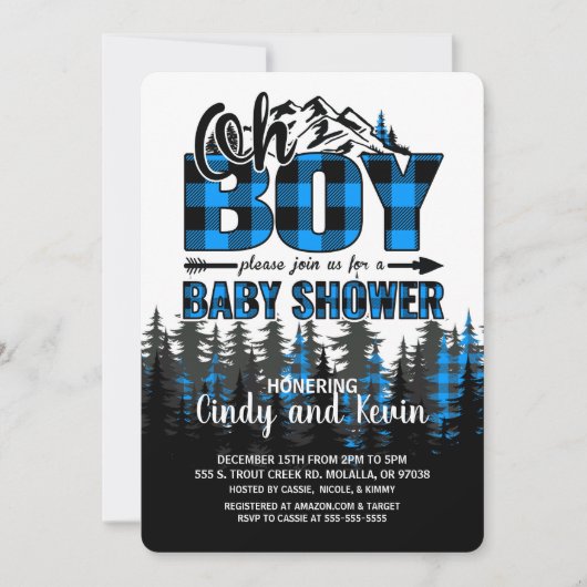 Oh Boy Blue Plaid Lumberjack Douche Uitnodiging (Voorkant)