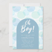 Oh Boy Blue Polka Dots Baby shower Kaart (Voorkant)