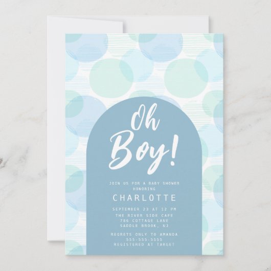 Oh Boy Blue Polka Dots Baby shower Kaart (Voorkant)