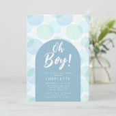 Oh Boy Blue Polka Dots Baby shower Kaart (Staand voorkant)