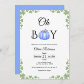 Oh Boy Blue Pumpkin Herfst Baby shower Kaart (Voorkant / Achterkant)