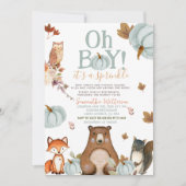 Oh Boy Blue Pumpkin Woodland Animals Baby shower Kaart (Voorkant)