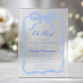 Oh Boy Blue Ribbon Bow Baby shower Acryl Uitnodigingen