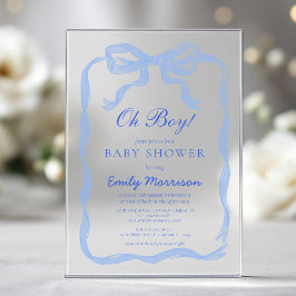 Oh Boy Blue Ribbon Bow Baby shower Acryl Uitnodigingen