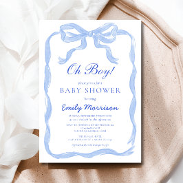 Oh Boy Blue Ribbon Bow Baby shower Kaart