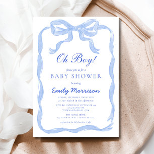 Oh Boy Blue Ribbon Bow Baby shower Kaart