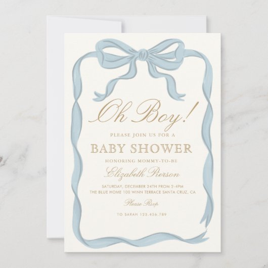 Oh boy Blue Ribbon Schattige Elegant Baby shower Kaart (Voorkant)