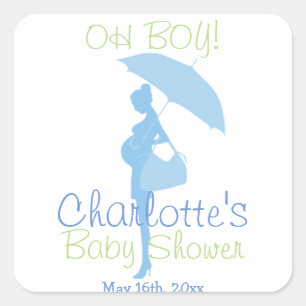 OH BOY! Blue Silhouette Baby shower Vierkante Sticker
